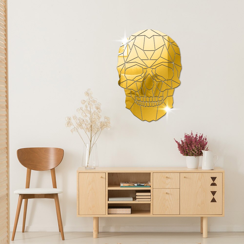 Skull Head Halloween DIY Horror Acrylic Mirror Wall Sticker Geometric Grim Skeleton Head Skull Removable Mural Decals by Woody Signs Co. - Handmade Crafted Unique Wooden Creative