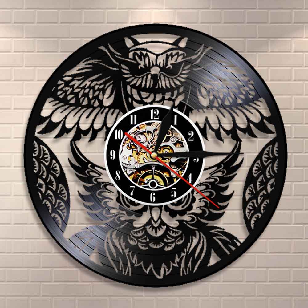 Owl Retro Wall Clock Bird Vinyl Record Clock Beatiful Bird Housewarming Gift For Animals Lover Kid Room Nursery Decor by Woody Signs Co. - Handmade Crafted Unique Wooden Creative