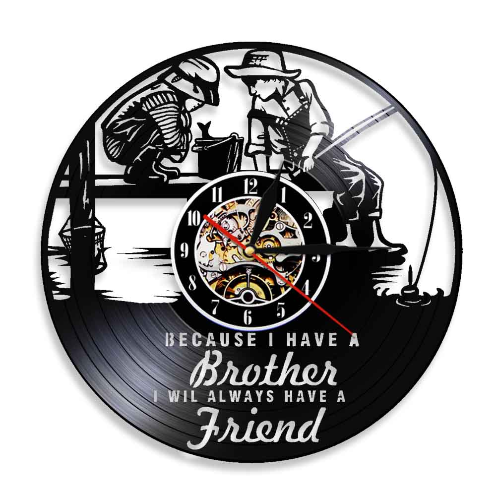 Friendship Quotes Brothers Bedroom Wall Clock Kids Fishing Nursery Wall Clock Brotherhood Vinyl Record Art Clock by Woody Signs Co. - Handmade Crafted Unique Wooden Creative