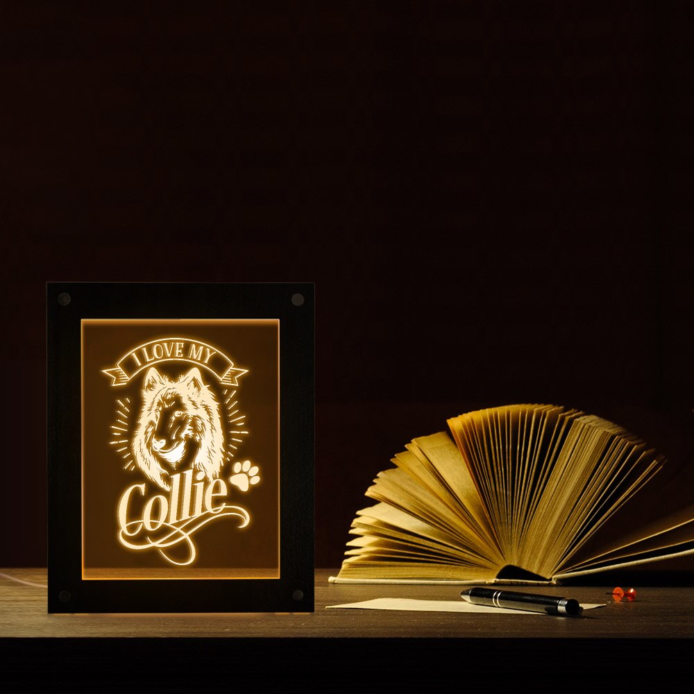 I Love My Collie Photo Frame With LED Lighting Dog Breed Custom Text Logo LED Wooden Frame Kids Bedroom Night Lamp by Woody Signs Co. - Handmade Crafted Unique Wooden Creative