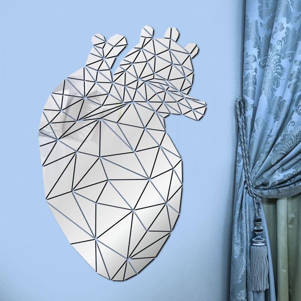 Heart Shaped Acrylic 3D Mirrored Sticker Mural Mirror DIY Living Room Entrance Abstract Polygonal Line Wall Stickers by Woody Signs Co. - Handmade Crafted Unique Wooden Creative
