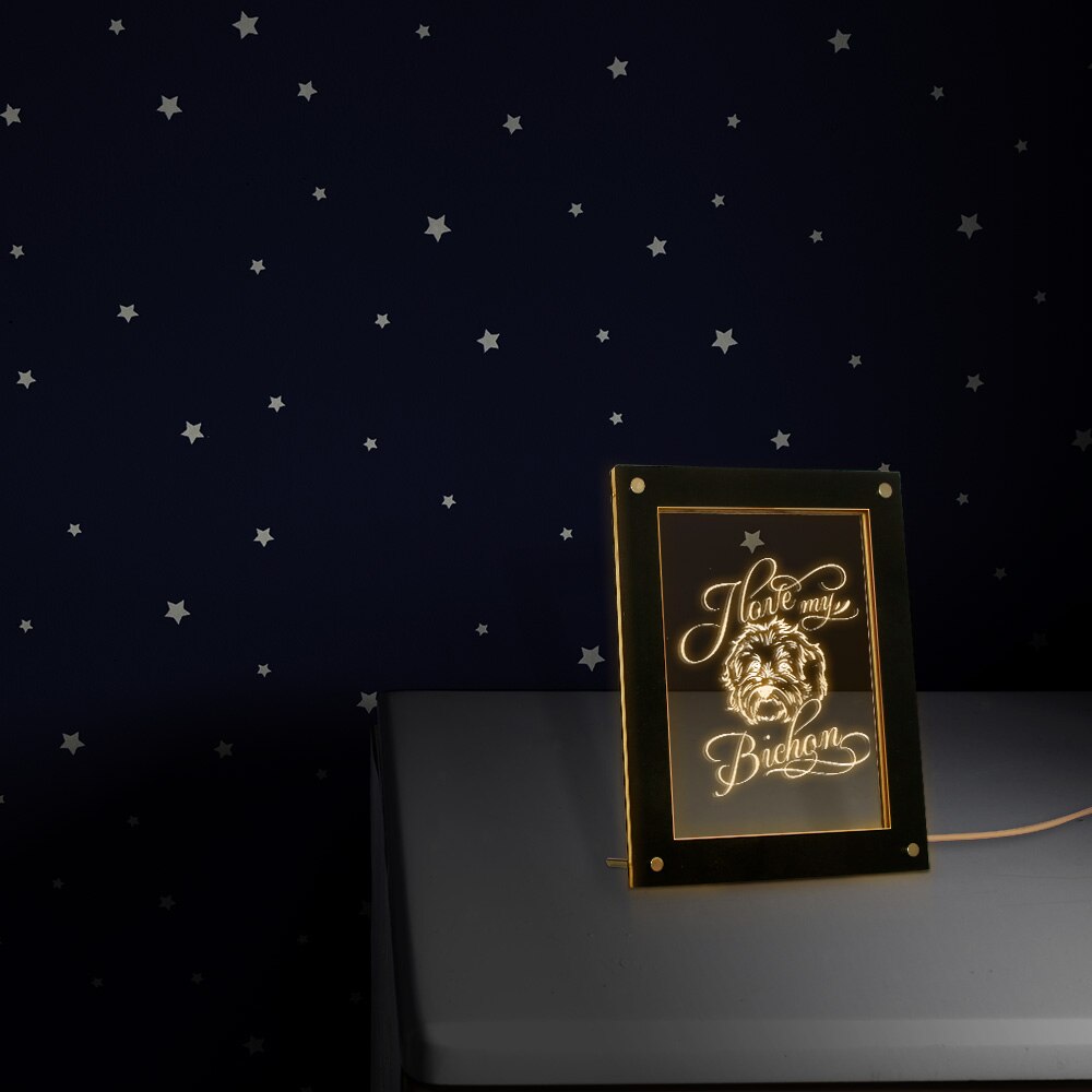 I Love My Bichon Wood LED Night Light  Photo Custom Text Display Frame  Puppy Dog Pet Owner Memorable by Woody Signs Co. - Handmade Crafted Unique Wooden Creative
