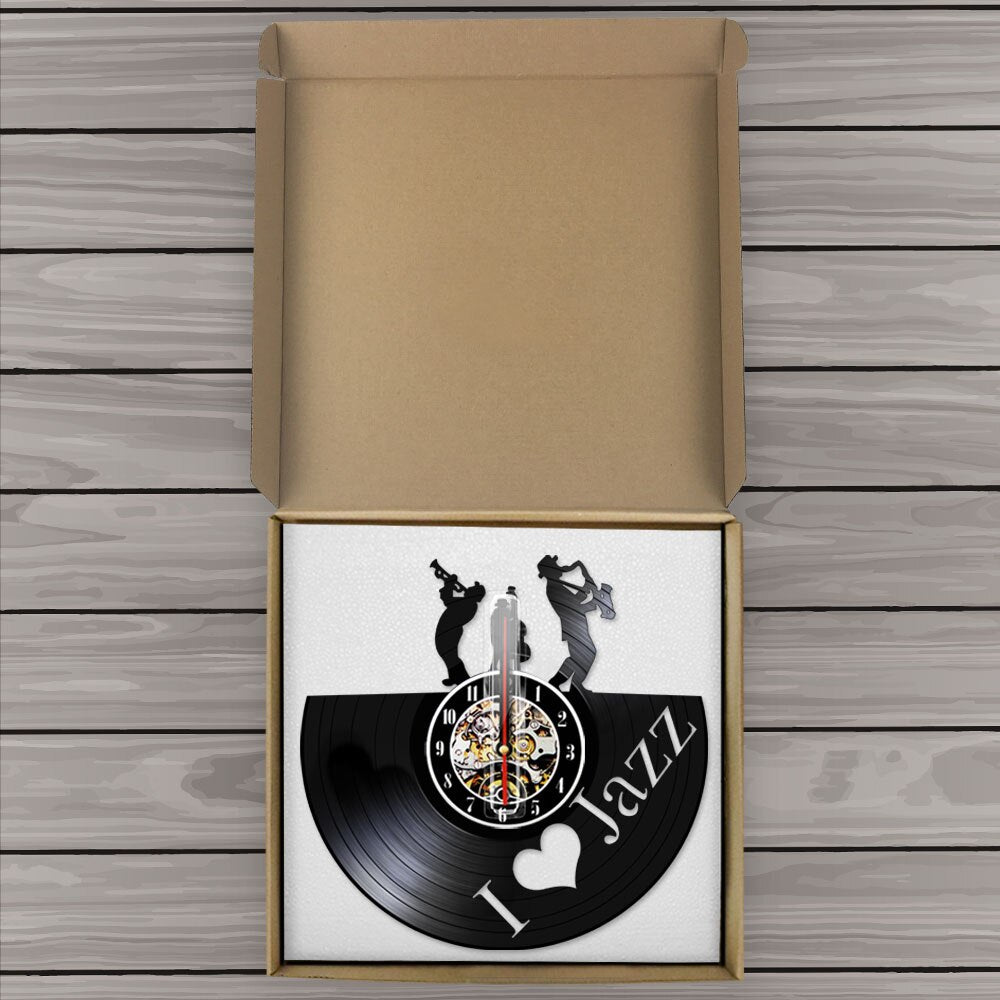 Jazz Music Player Vinyl Record Wall Clock Blues Jazz Music Note Art Decor Handmade Gift For Jazz Lover by Woody Signs Co. - Handmade Crafted Unique Wooden Creative