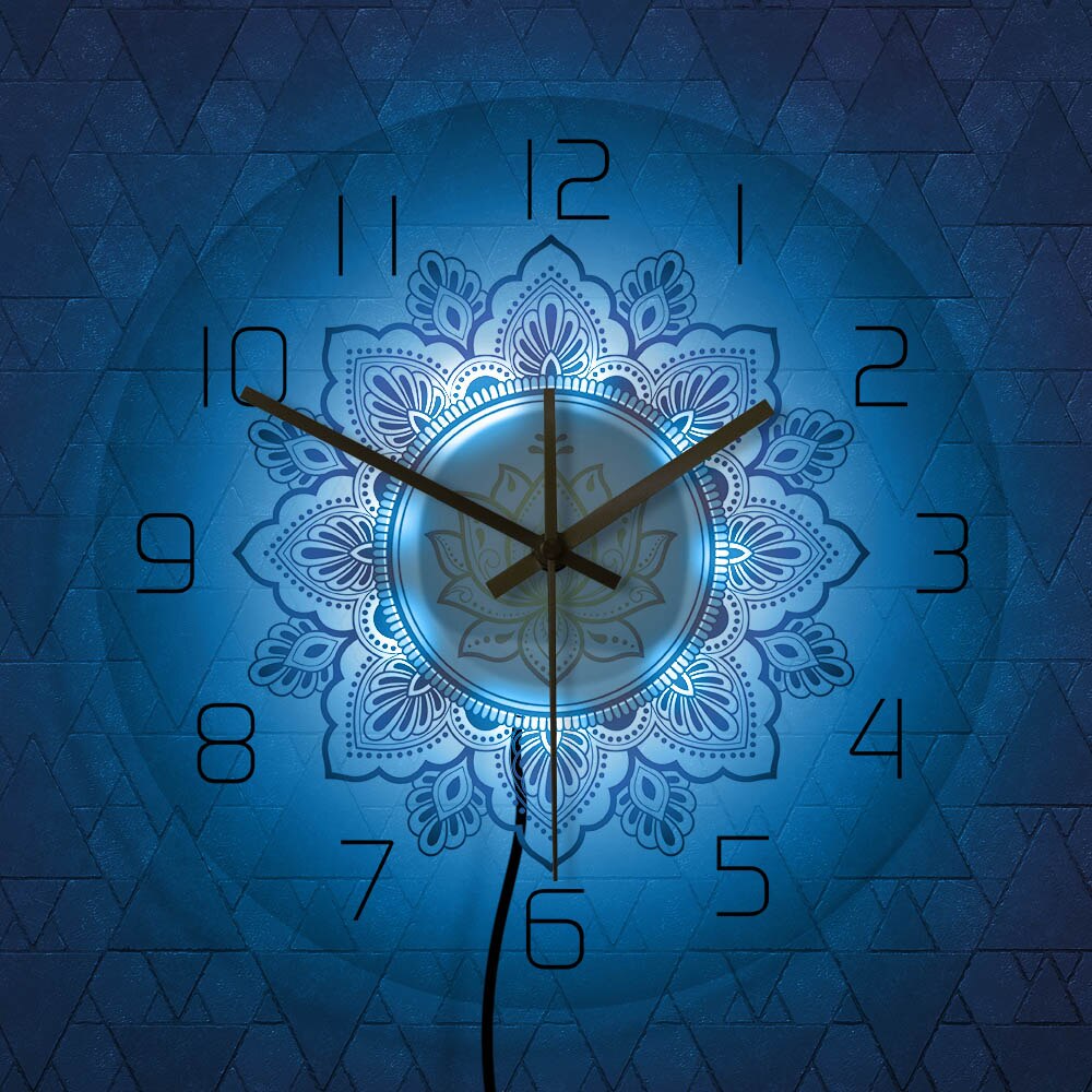 Mandala with Lotus Flower Modern Wall Clock OM Studio Sign Living Room Bedroom Bohemian Psychedelic Wall Clock Watch by Woody Signs Co. - Handmade Crafted Unique Wooden Creative