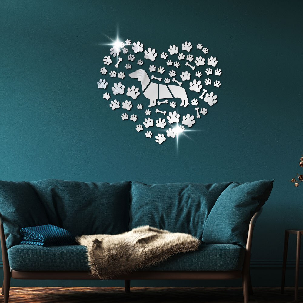 Dachshund Dog Paws Dog Bone Acrylic Mirror Effect Wall Stickers Wiener Dog DIY Giant Decal Doxie Sausage Dog by Woody Signs Co. - Handmade Crafted Unique Wooden Creative