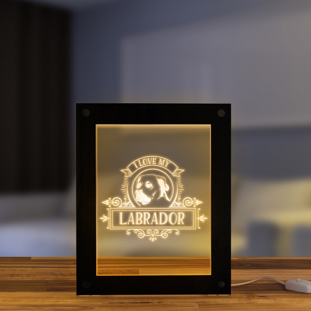 I Love My Labrador LED Lighting Text Photo Frames Labrador Retriever Wooden LED Night Light Display Dog Lover by Woody Signs Co. - Handmade Crafted Unique Wooden Creative