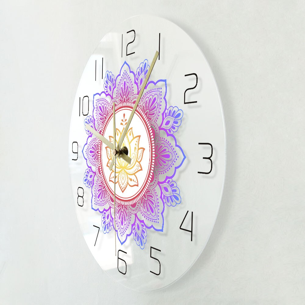 Mandala with Lotus Flower Modern Wall Clock OM Studio Sign Living Room Bedroom Bohemian Psychedelic Wall Clock Watch by Woody Signs Co. - Handmade Crafted Unique Wooden Creative