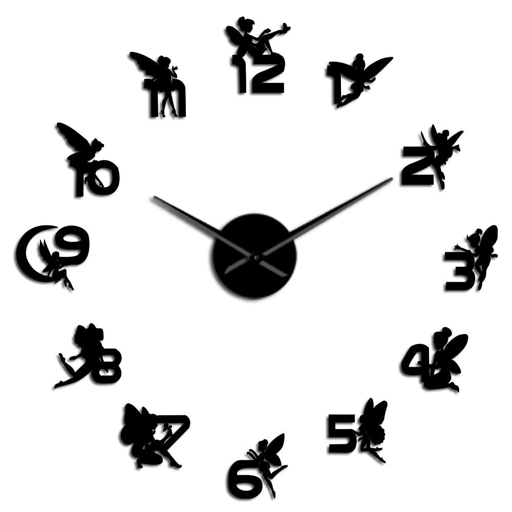 Magical Fairies With Mirror Numbers Stickers DIY Large Wall Clock Nursery Childrens Girl Room Fantasy Clock by Woody Signs Co. - Handmade Crafted Unique Wooden Creative