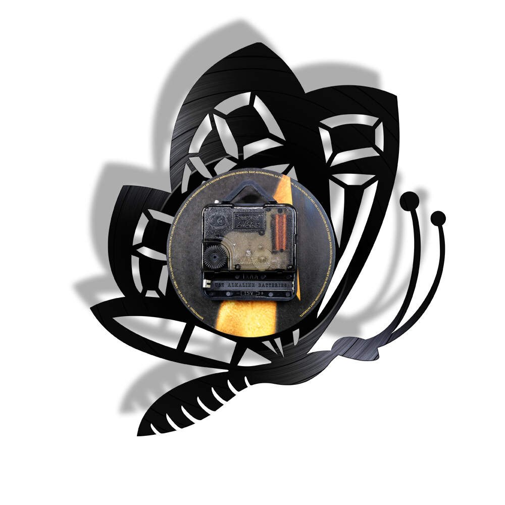 Butterfly Minimalist Modern Wall Clock Animal Nature Retro Vinyl Record  Butterfly insect Animal  Timepiece by Woody Signs Co. - Handmade Crafted Unique Wooden Creative