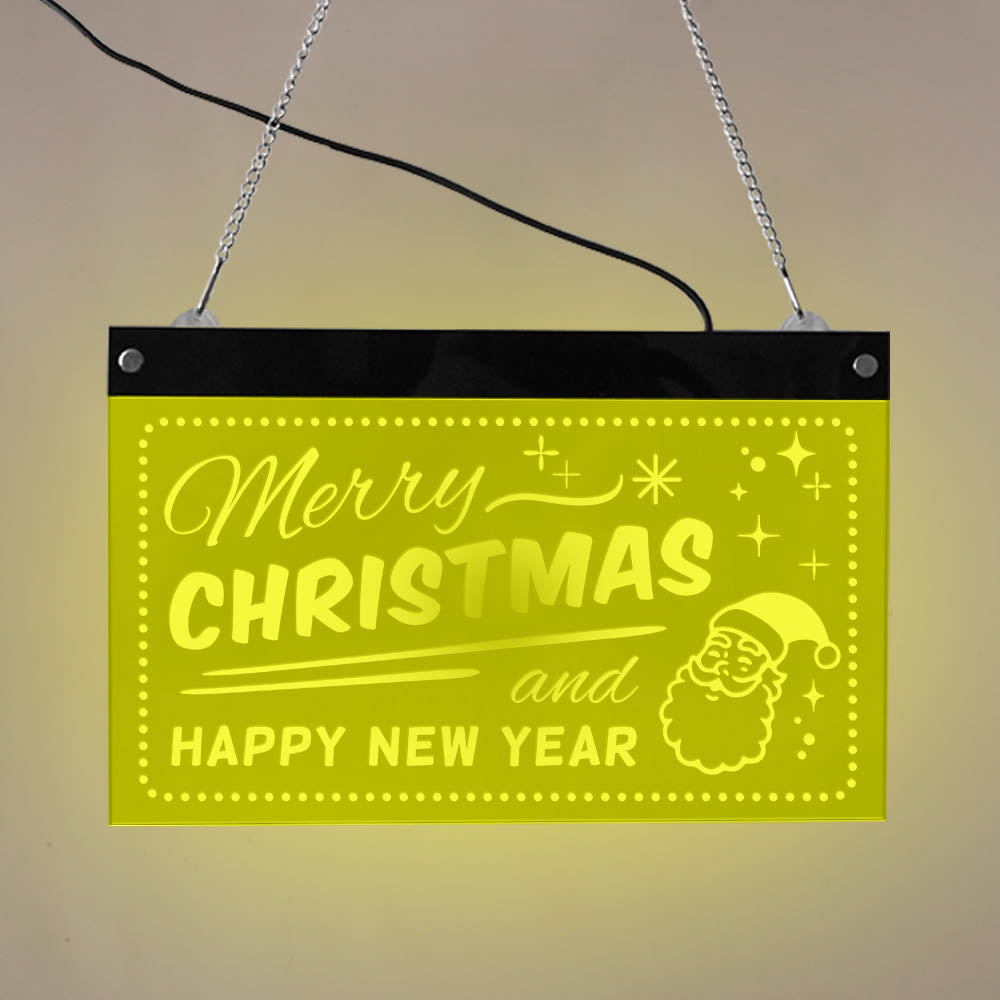 Merry Christmas And Happy New Year LED Neon Display Wall Sign Holidays Multi-color LED Lighting Party Home Bar Sign by Woody Signs Co. - Handmade Crafted Unique Wooden Creative