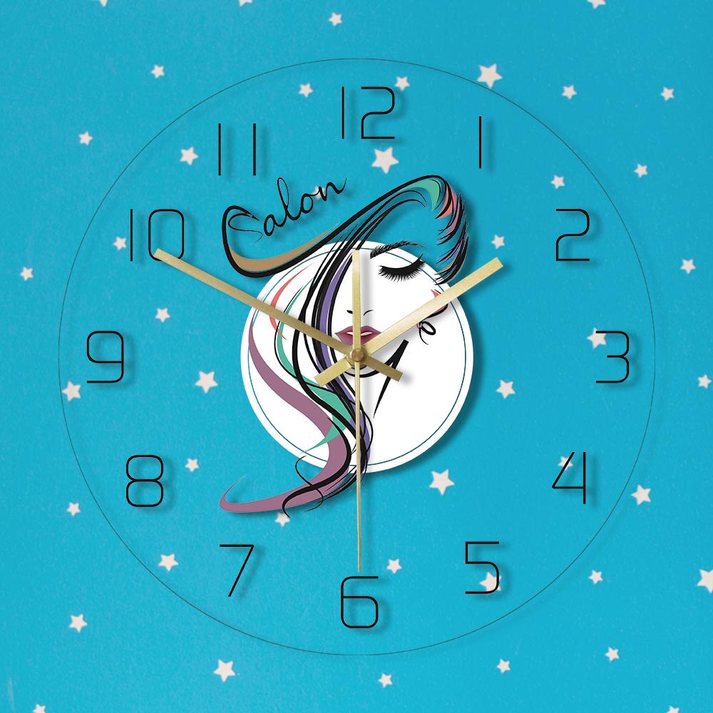 Beauty Time Hair Salon Hairdresser Design Transparent Acrylic Wall Clock Barber Shop Hair Stylist Art Gift for Woman by Woody Signs Co. - Handmade Crafted Unique Wooden Creative