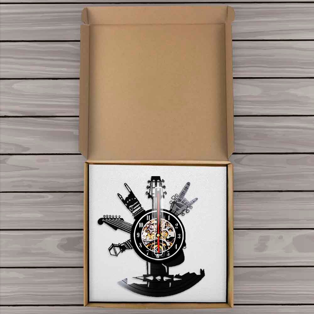 Guitar Vinyl Record Wall Clock Musical Instruments Gifts For Rock Music Fans Home Art Design Decor Clock by Woody Signs Co. - Handmade Crafted Unique Wooden Creative