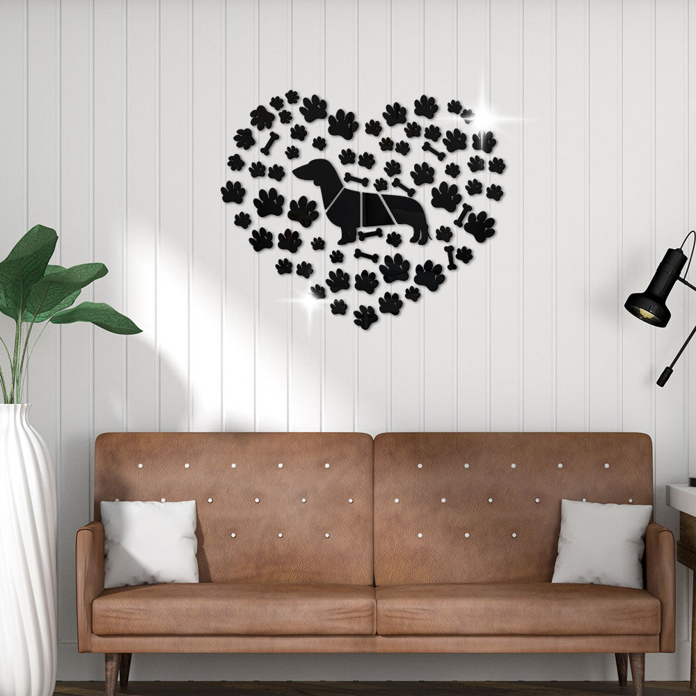 Dachshund Dog Paws Dog Bone Acrylic Mirror Effect Wall Stickers Wiener Dog DIY Giant Decal Doxie Sausage Dog by Woody Signs Co. - Handmade Crafted Unique Wooden Creative
