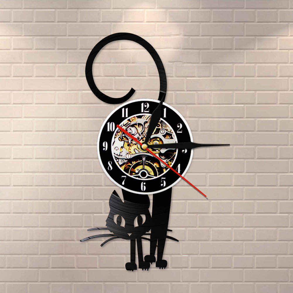 Kitty Cat Vinyl Record Modern Wall Clock Kitten Retro Handmade Hanging Timepieces Clock Watch Cat Lover by Woody Signs Co. - Handmade Crafted Unique Wooden Creative