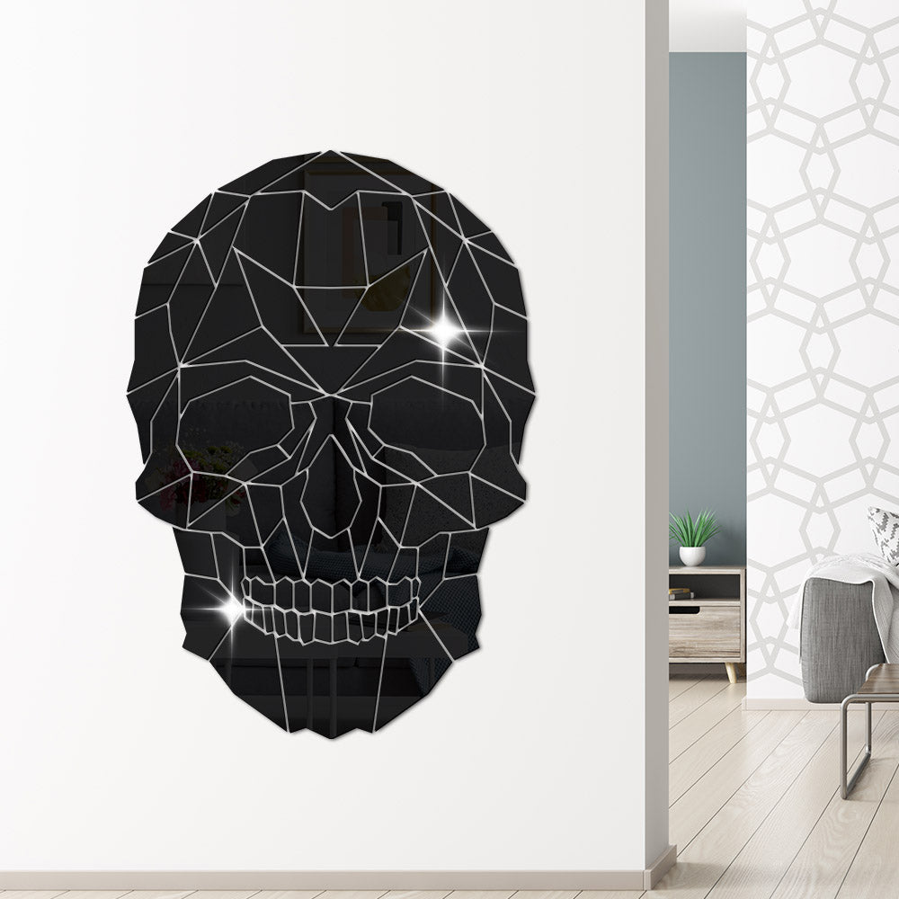 Skull Head Halloween DIY Horror Acrylic Mirror Wall Sticker Geometric Grim Skeleton Head Skull Removable Mural Decals by Woody Signs Co. - Handmade Crafted Unique Wooden Creative
