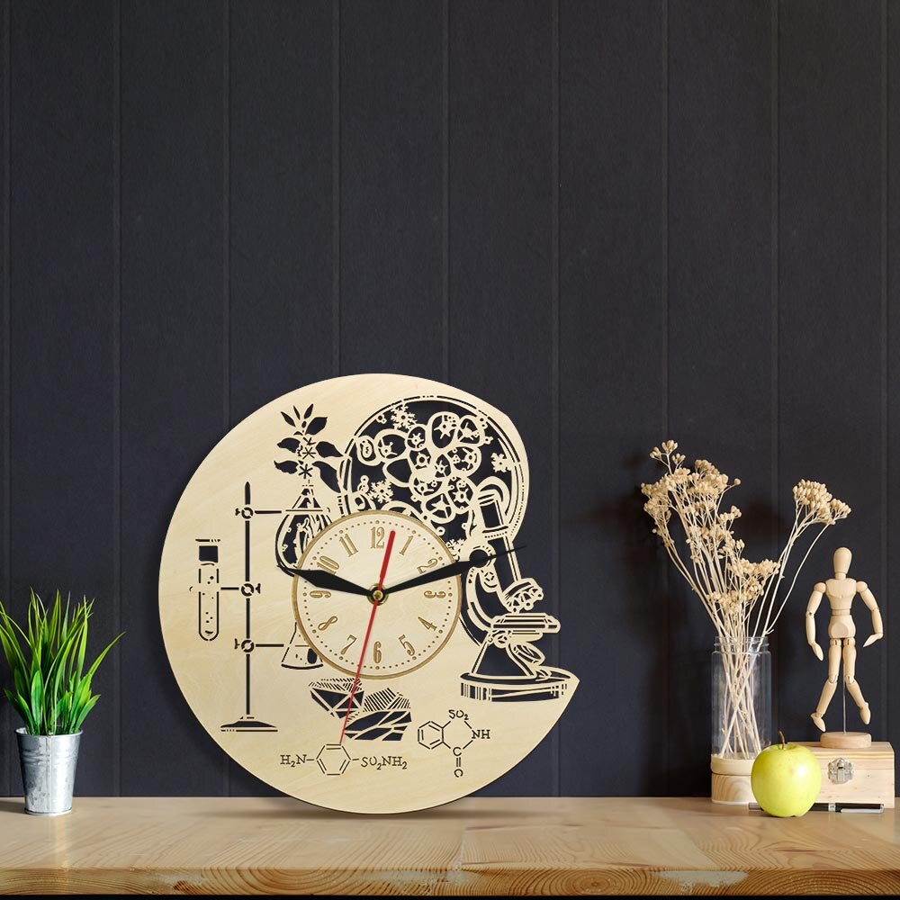 Biology Chemistry Science Circle Laser Cut Wood Wall Clock Chemistry Rustic Wall Art Decor Chemical Clock Watch Biology Gifts (12 inch) by Woody Signs Co. - Handmade Crafted Unique Wooden Creative