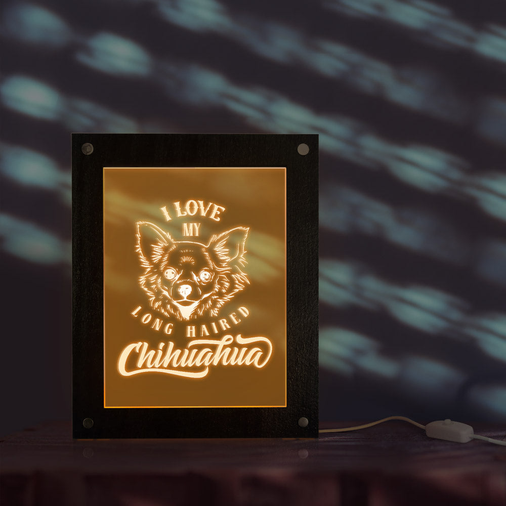 I Love My Long Haired Chihuahua Led Photo Frame Night Light Chihuahua Kid Room Magic Sleepy Night Lamp Dog Breed Lighting Decor by Woody Signs Co. - Handmade Crafted Unique Wooden Creative