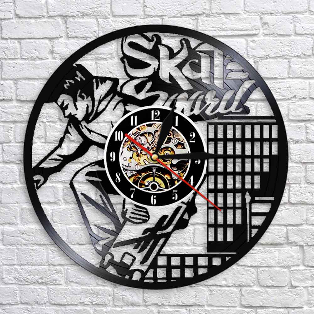 Skateboard Extreme Sport High-rise Vinyl Record Wall Clock Skate Boy LED Light Living Room Modern Design Skater Gift by Woody Signs Co. - Handmade Crafted Unique Wooden Creative