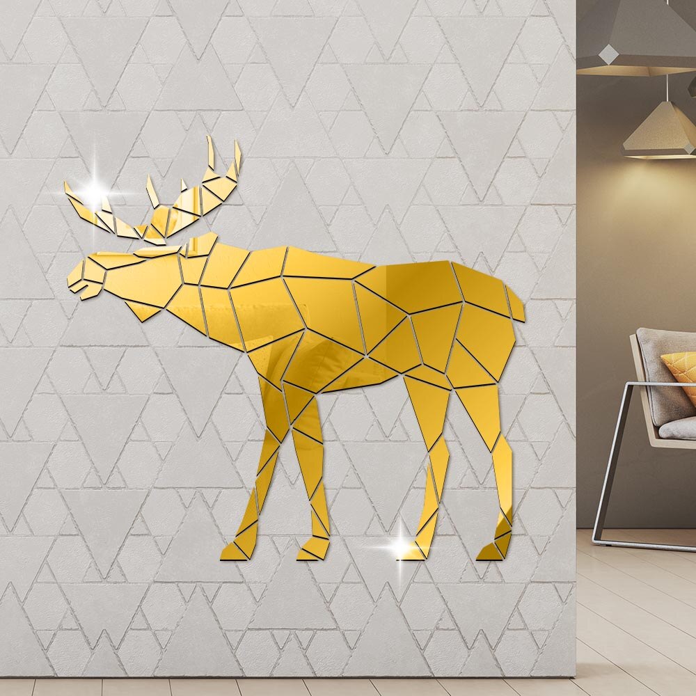 Moose Polygonal Wall Stickers Wild Animal Hunting Modern Deer Geometric DIY Acrylic Mirror Stickers Mural Hunter by Woody Signs Co. - Handmade Crafted Unique Wooden Creative