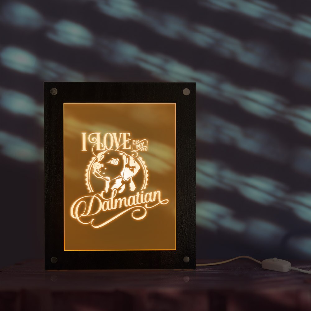 I Love My Dalmatian Carriage Dog LED Illuminated Display Night Light Dalmatiner Photo Wood Frame With LED Lighting by Woody Signs Co. - Handmade Crafted Unique Wooden Creative