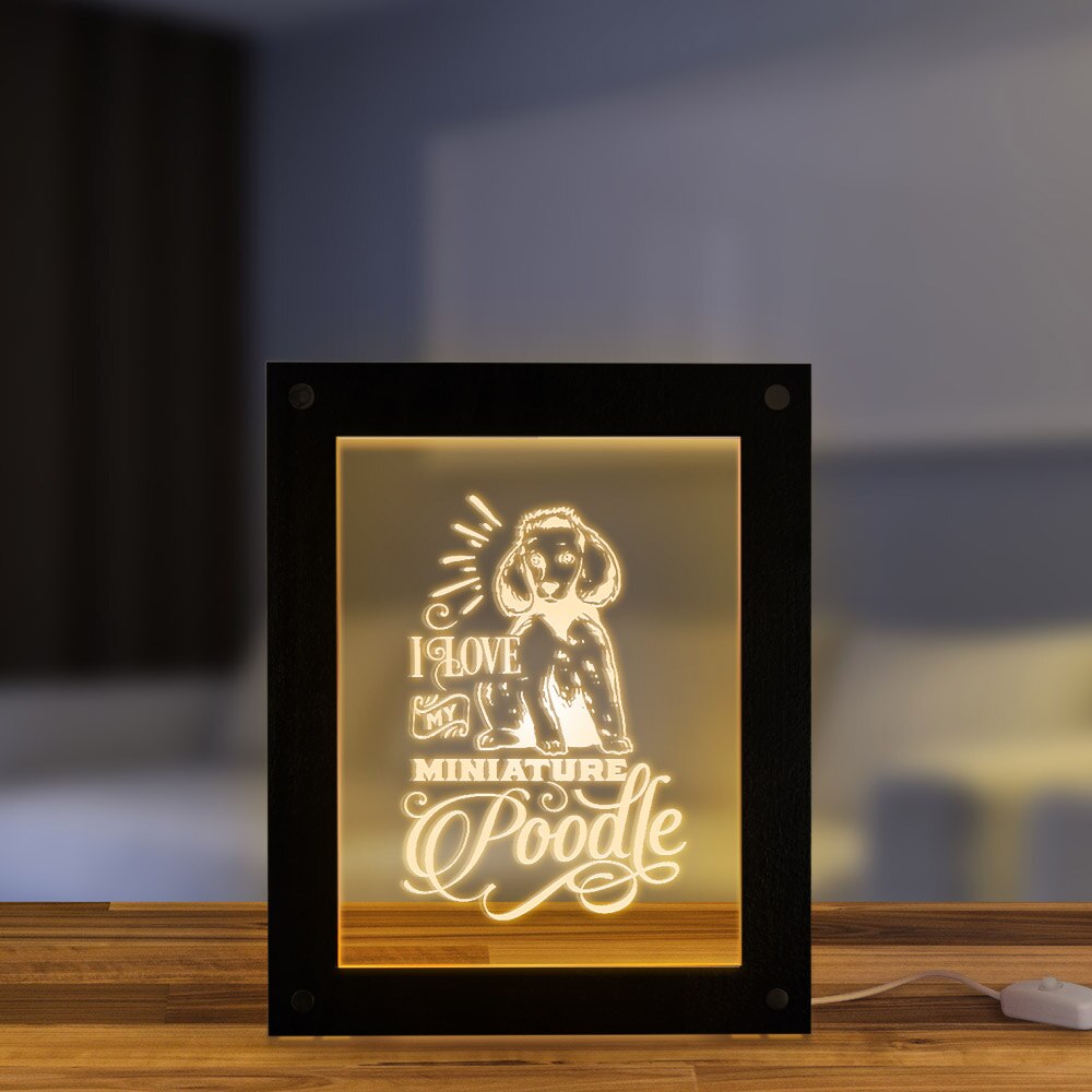 I Love My Miniature Poodle Caniche Dog Breed Modern Lighting Puppy Dog Picture Frame Bedside Night Lamp by Woody Signs Co. - Handmade Crafted Unique Wooden Creative