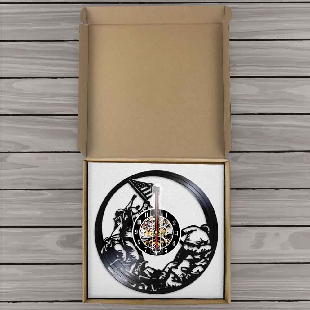 Marines Raising the Flag on Iwo Jima WWll Wall Clock WW2 United States Flag Contemporary Vinyl Record Soldiers Clock by Woody Signs Co. - Handmade Crafted Unique Wooden Creative