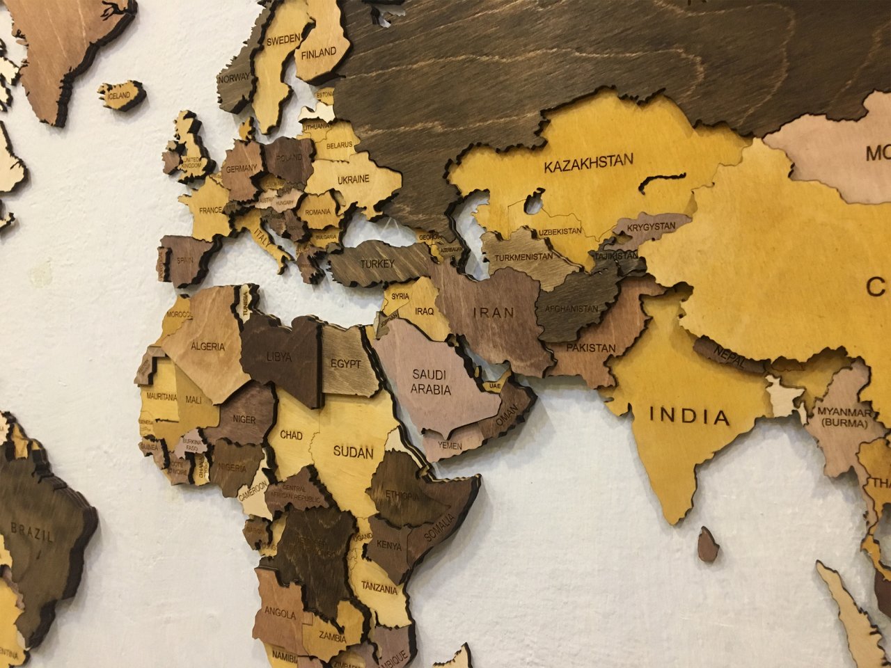 Wooden World Map 3D by Woody Signs Co. - Handmade Crafted Unique Wooden Creative