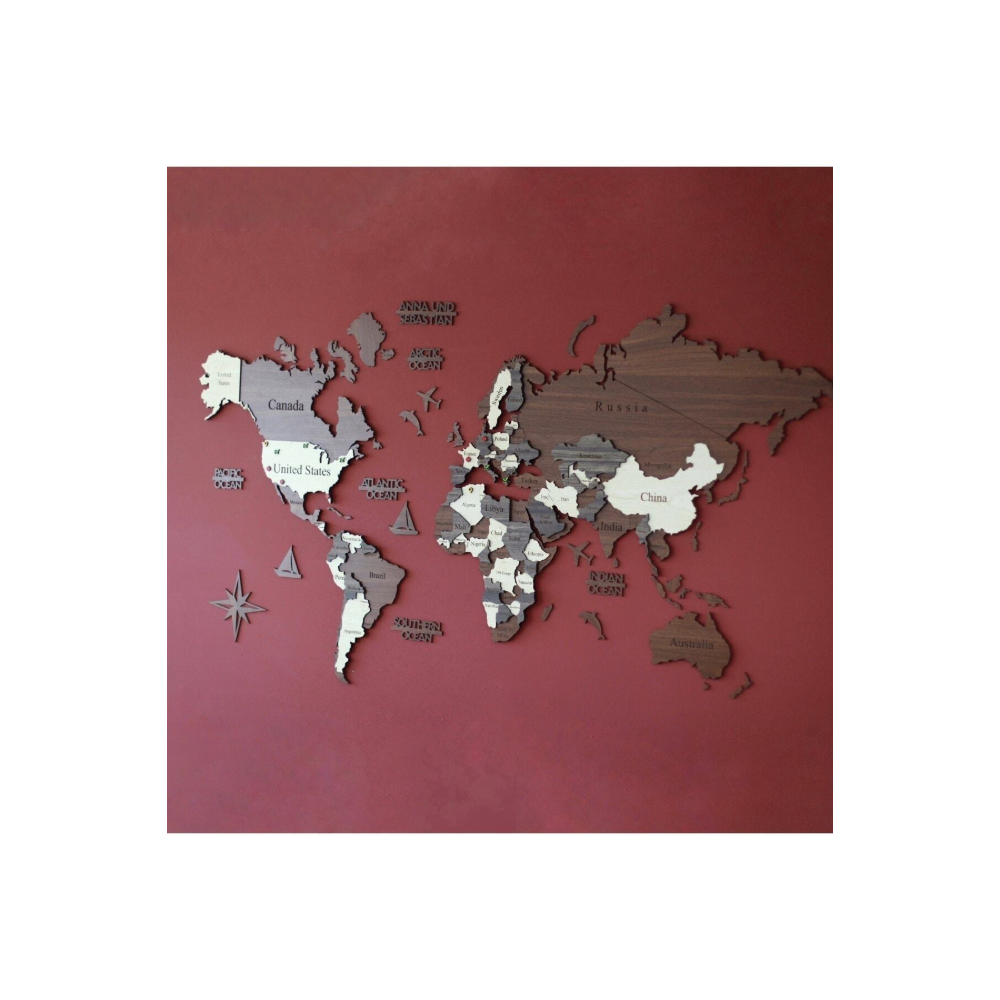 3D Wooden World Map by Woody Signs Co. - Handmade Crafted Unique Wooden Creative