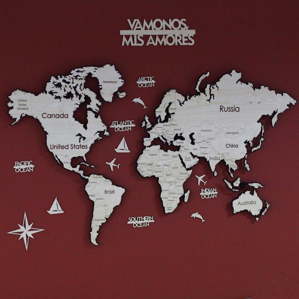 Metal World Map 3D - Decorative Metal 2 Size by Woody Signs Co. - Handmade Crafted Unique Wooden Creative