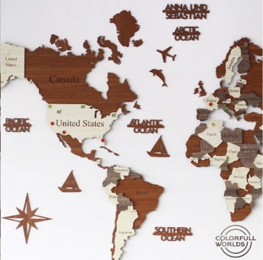 3D Wooden World Map by Woody Signs Co. - Handmade Crafted Unique Wooden Creative