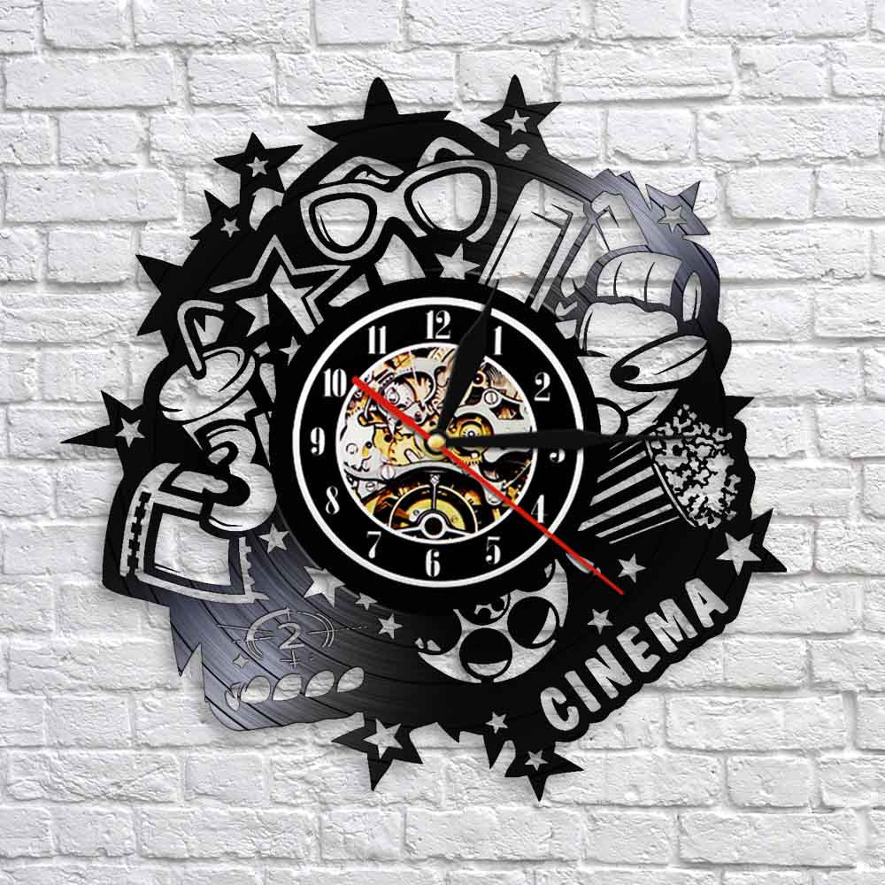 Cinema Sign Wall Clock Movie Theater Now Showing Vintage Vinyl Record Wall Clock Pop Corn Drinks 3D Glass Home Cinema Movie Deco by Woody Signs Co. - Handmade Crafted Unique Wooden Creative