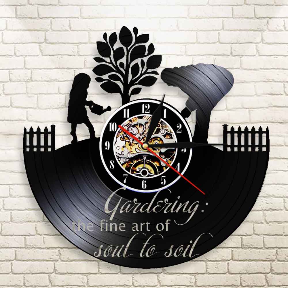 The Fine Art Of Soul To Soil Garden Quote Kitchen Wall Clock Farmhouse Style Culture Finds Gardening Vinyl Record Wall Clock by Woody Signs Co. - Handmade Crafted Unique Wooden Creative