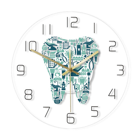 Dentistry Tooth Wall Clock Dental Care Symbols Acrylic Hanging Clock Quiet Movement  Dental Department Decor Wall Sign by Woody Signs Co. - Handmade Crafted Unique Wooden Creative