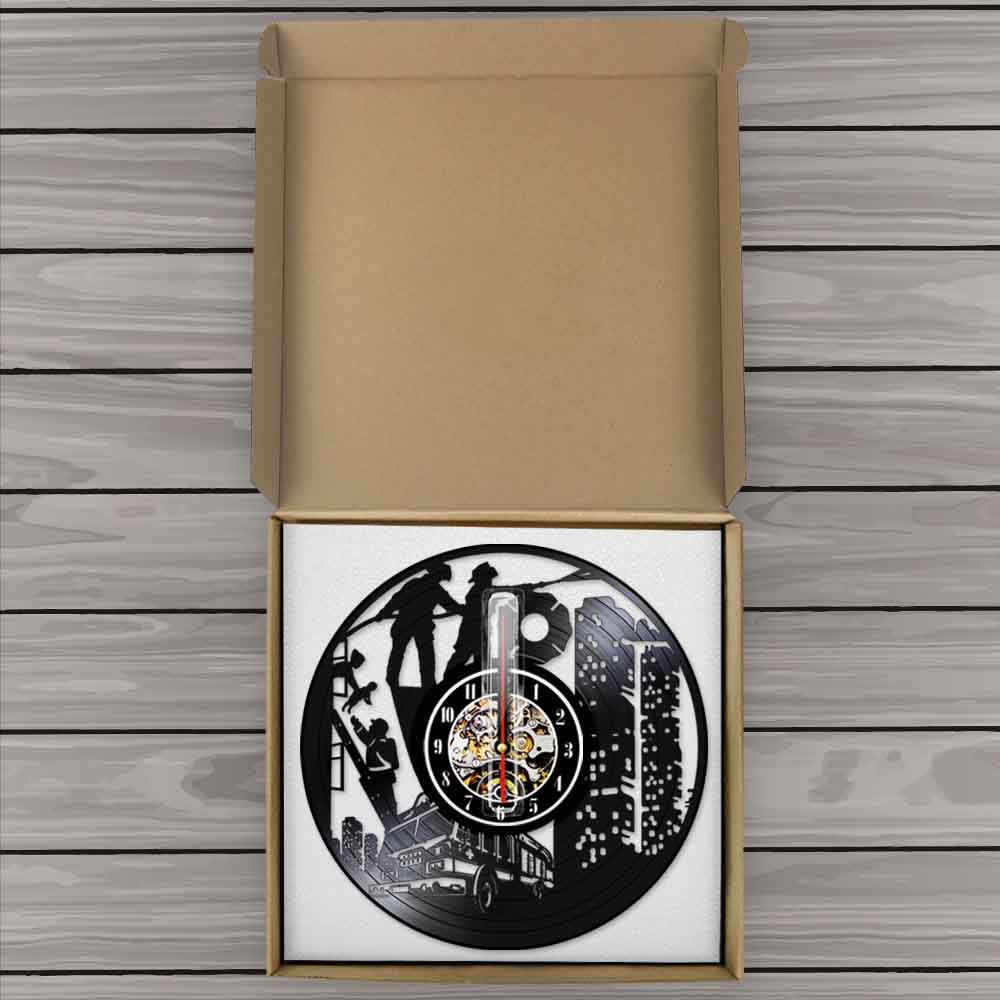 Fire Station Fire Department Vinyl Record Clock Watch Art First Responder Emergency Firefighter Fireman Room Décor by Woody Signs Co. - Handmade Crafted Unique Wooden Creative