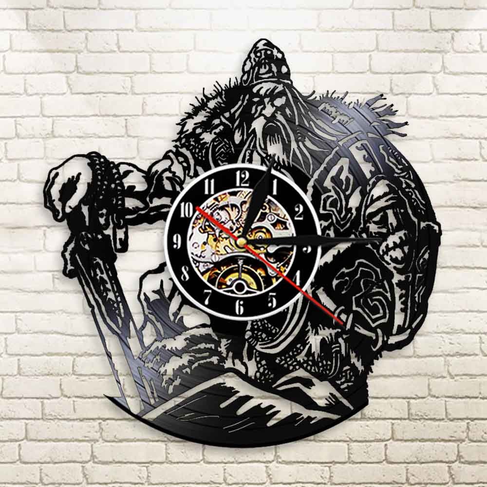 Scandinavian mythology God OdinViking Warrior With Sword And Shield  Wall Clock Barbarian Warrior Vinyl Record Clock by Woody Signs Co. - Handmade Crafted Unique Wooden Creative