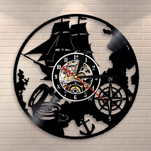 Navigation Theme Vinyl Record Wall Clock Sailor Magical Wall Lamp Nautical Vintage Design LED Night Light by Woody Signs Co. - Handmade Crafted Unique Wooden Creative