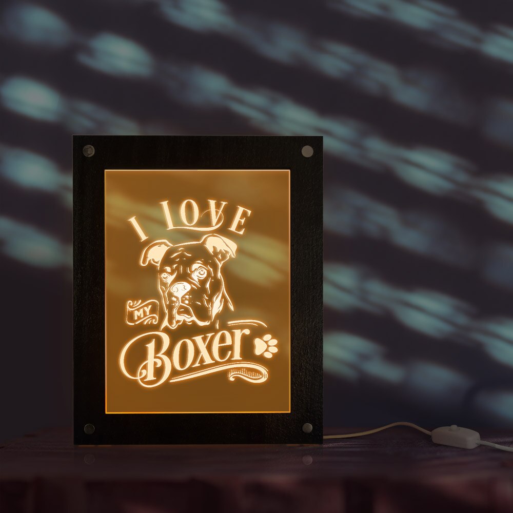 I Love My Boxer Dog LED Light Picture Frame Laser Engraved Custom Text Wooden LED Night Light Display Deutscher Boxer Room Decor by Woody Signs Co. - Handmade Crafted Unique Wooden Creative