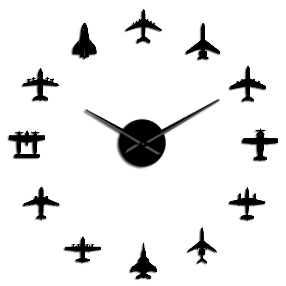 Flying Plane Fighter Jet Modern Large Wall Clock DIY Acrylic Mirror Effect Sticker Airplane Silent Wall Clock Aviator by Woody Signs Co. - Handmade Crafted Unique Wooden Creative