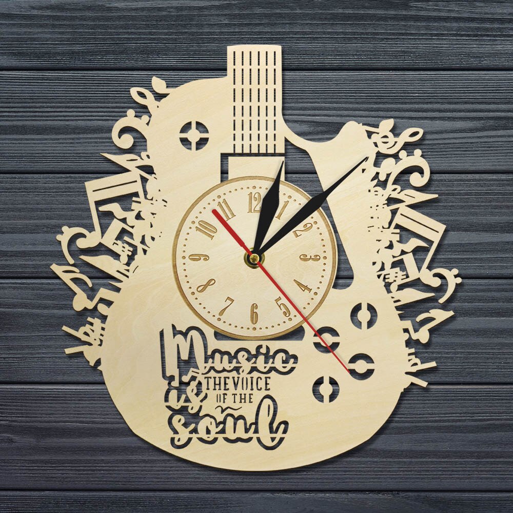 Music Is The Voice Of The Soul Guitar Rustic Wood Wall Clock Inspirational Musical Quote  Eco Friendly  Decor (12 inch) by Woody Signs Co. - Handmade Crafted Unique Wooden Creative