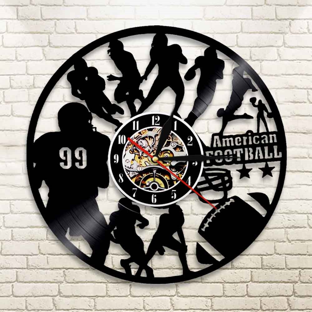 American Football  Modern Design Wall Clock Rugby Football Player Silhouette Vinyl Record Wall Clock Sports Lover by Woody Signs Co. - Handmade Crafted Unique Wooden Creative