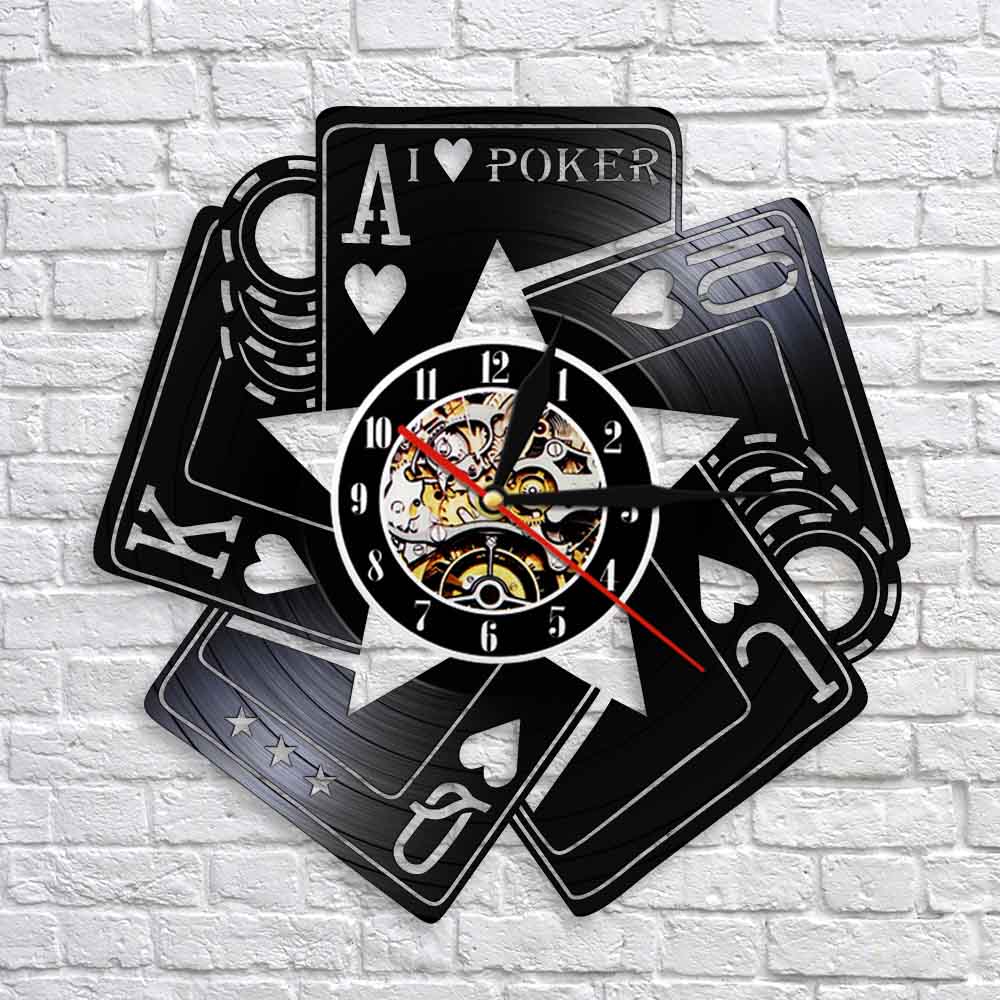 I Love Poker Royal Flush Spades Gamble Room  Wall Clock Poker Cards Las Vegas Gamble Cards Vinyl Record Wall Clock by Woody Signs Co. - Handmade Crafted Unique Wooden Creative