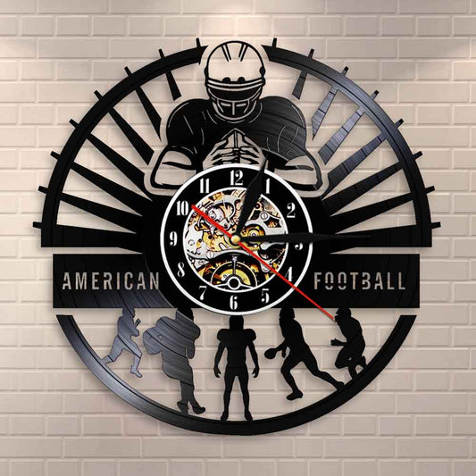 American Football Players Wall Clock Sports Locker Room  Modern Design Rugby Vinyl Record Wall Clock Football Fan by Woody Signs Co. - Handmade Crafted Unique Wooden Creative