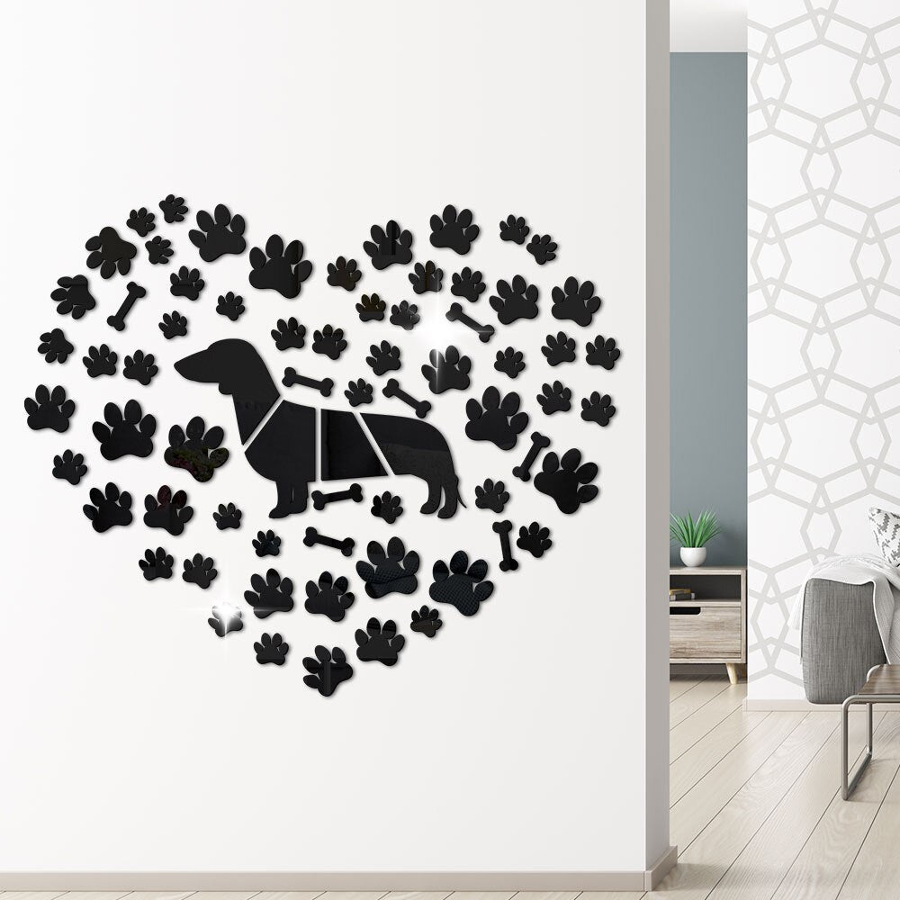 Dachshund Dog Paws Dog Bone Acrylic Mirror Effect Wall Stickers Wiener Dog DIY Giant  Decal Doxie Sausage Dog by Woody Signs Co. - Handmade Crafted Unique Wooden Creative