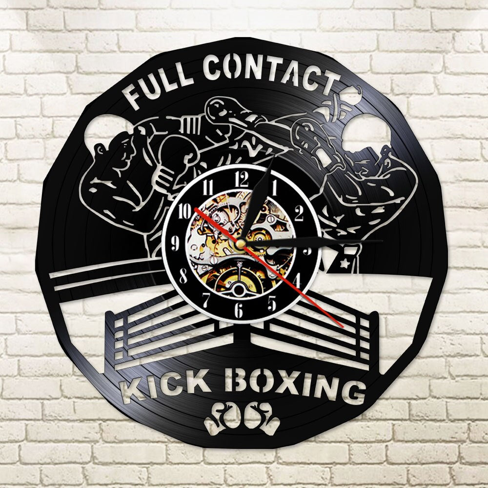 Kick Boxing Gym Decor Clock Boxing Gloves Punching Bag Infighters Vinyl Record Wall Clock Fighting Sports Boxers Scrappers Gift by Woody Signs Co. - Handmade Crafted Unique Wooden Creative