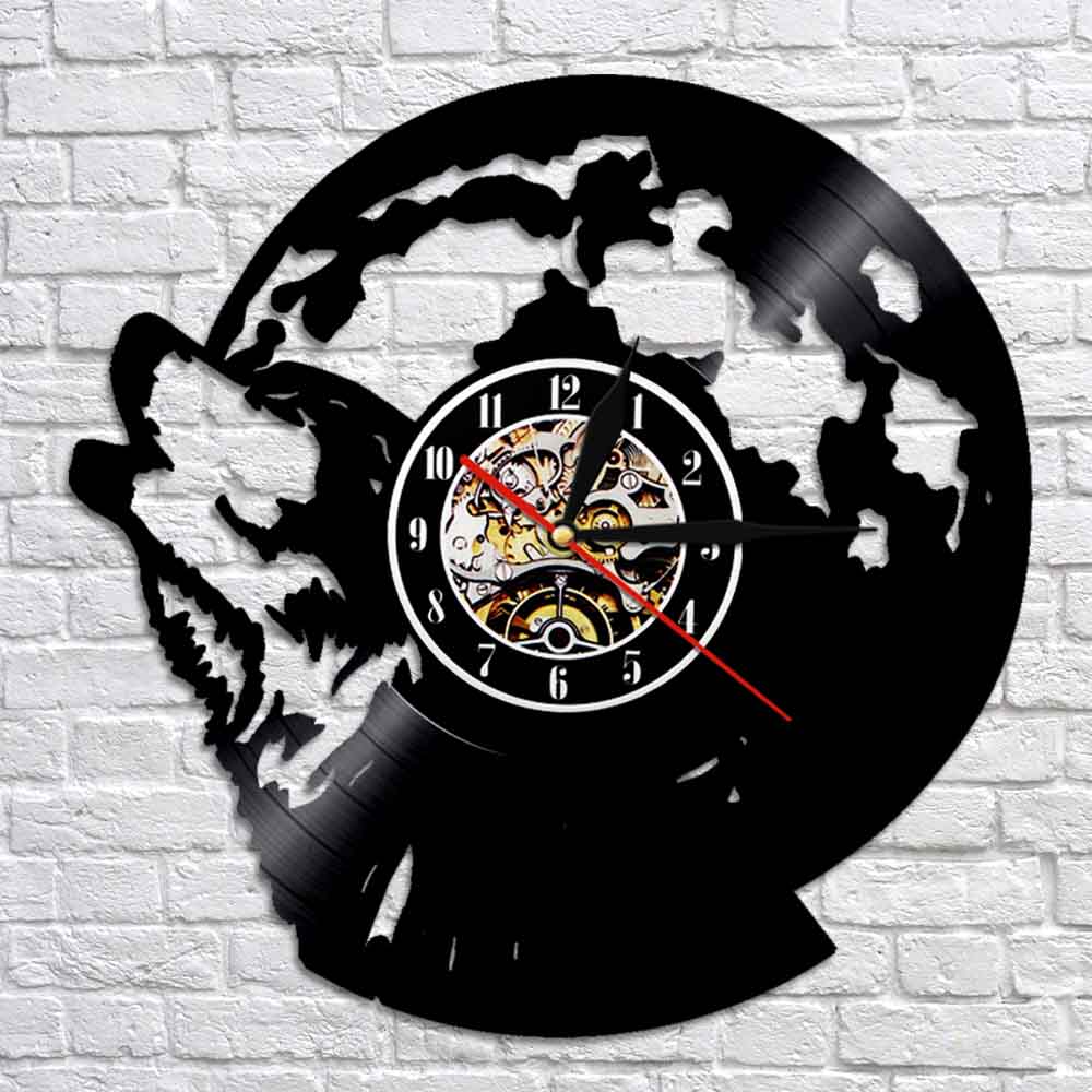 Wolf Howling at the Moon  Wall Clock Woodland Wolf Vinyl Record Wall Clock Wildlife   Clock by Woody Signs Co. - Handmade Crafted Unique Wooden Creative