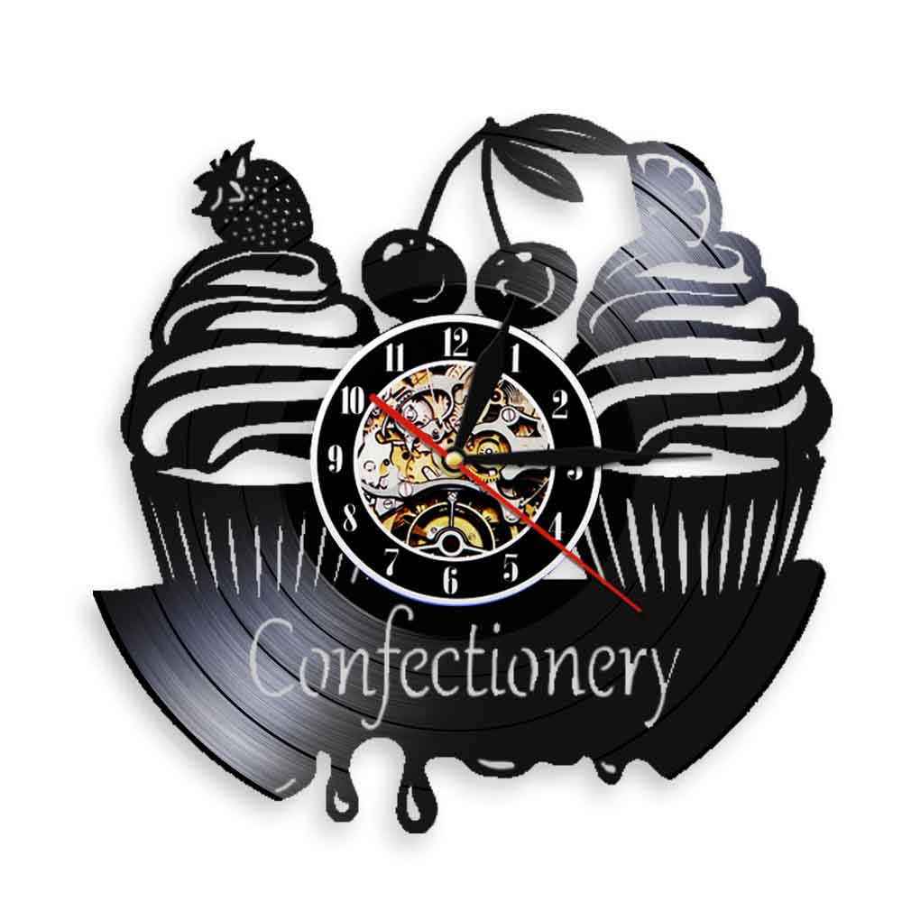 Confectionery Business Wall Sign Modern Wall Clock Sweets Cupcake Vinyl Record Wall Clock Bakery Cherry Cake  Clock by Woody Signs Co. - Handmade Crafted Unique Wooden Creative