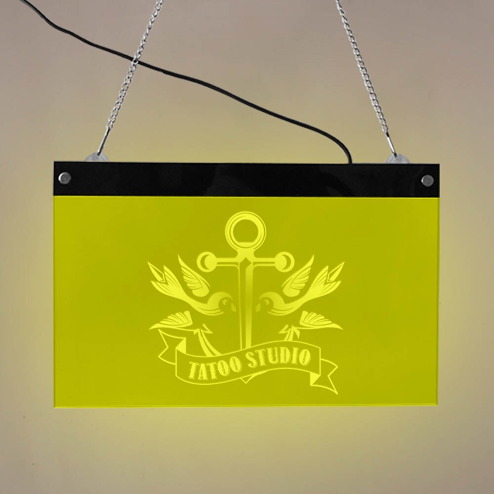 Anchor and Bird Temporary Tattoo LED Lighting Neon Sign Naval Ship Anchor Tattoo Studio LED Lighted Business Board Open Sign by Woody Signs Co. - Handmade Crafted Unique Wooden Creative