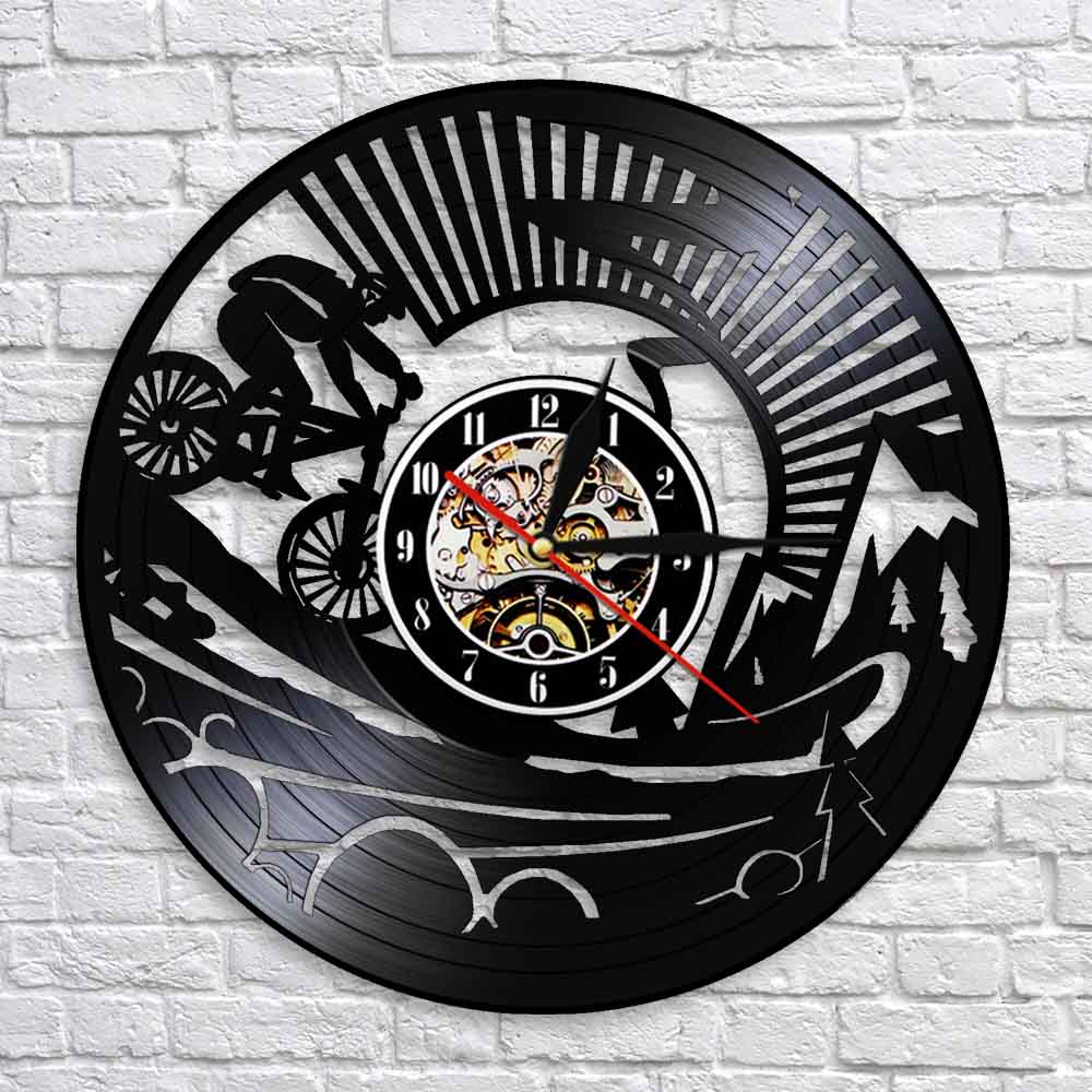 Mountain Biker  Wall Clock Dirt Bike Bicycle Vintage Vinyl Record Wall Clock Mountain Biking Funny Cyclist Biker Gifts by Woody Signs Co. - Handmade Crafted Unique Wooden Creative