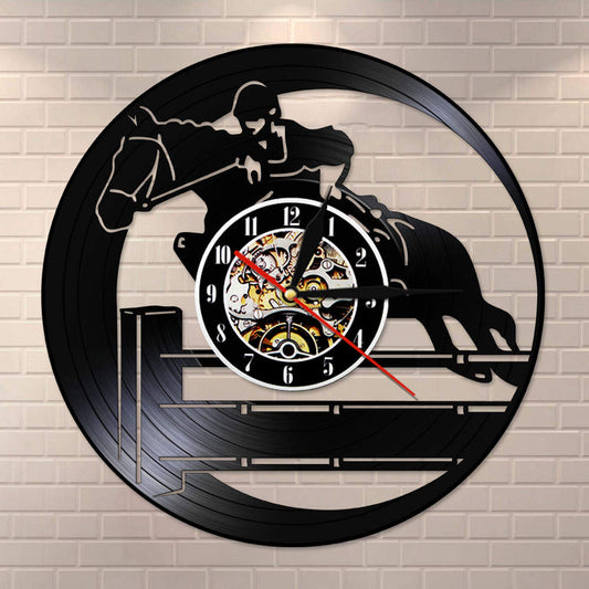 Equestrianism Hobby Vinyl Record Wall Clock Vintage Horseback Riding Sport Art Horse Rider Equestrian Vintage Clock by Woody Signs Co. - Handmade Crafted Unique Wooden Creative