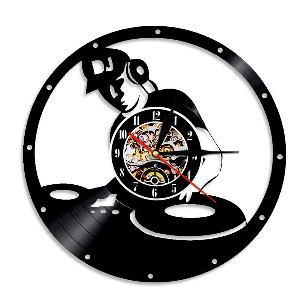 DJ Mixer Vintage Vinyl Record Clock Electronic Music Room Decoration Music Disc Jockey Mixing Turntables Vinyl LP Wall Clock by Woody Signs Co. - Handmade Crafted Unique Wooden Creative